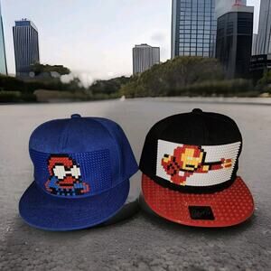 New! Lot Of 2! Lego Brick Brack Build Youth Snap Back Baseball Hats Mini